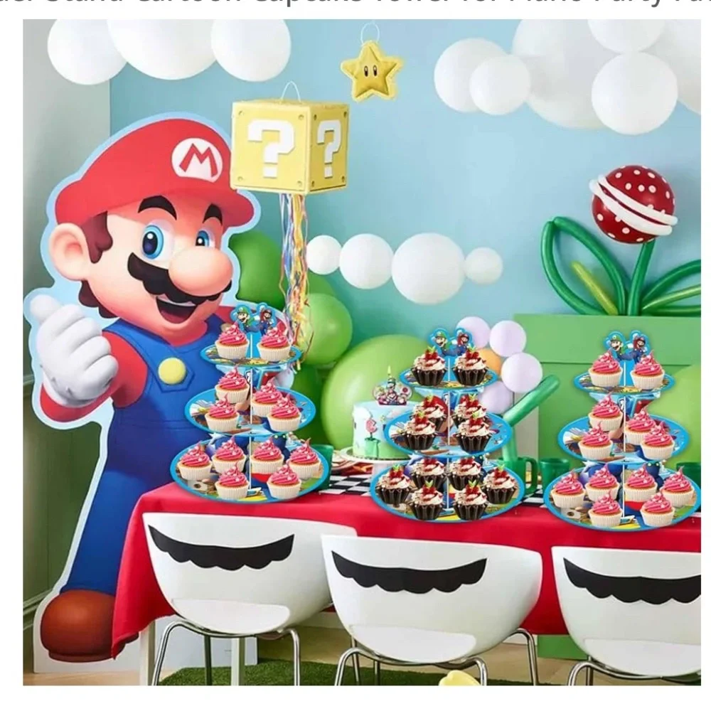3-Tier Mario Cupcake Stand & 16-Favor treat boxes,Mario Party